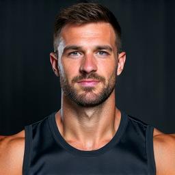Porträt von Lukas Fischer, Kraft- und Konditionstrainer mit entschlossenem Blick.