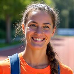 Porträt von Clara Gruber, Lauftrainerin und Outdoor-Expertin mit einem energiegeladenen Look.